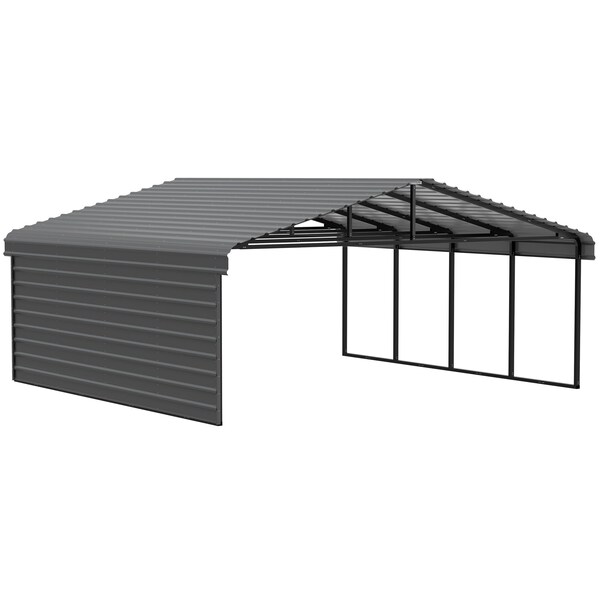 Arrow Storage Products Galvanized Steel Carport, W/ 1-Sided Enclosure, Compact Car Metal Carport Kit, 20'x20'x7', Charcoal CPHC202007ECL1 - main